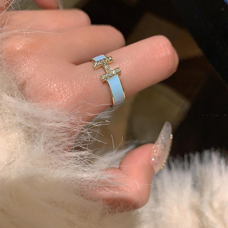 Enamel Gold-Plated Zircon Ring