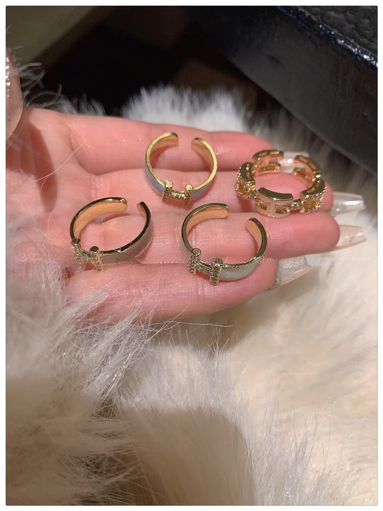 Enamel Gold-Plated Zircon Ring