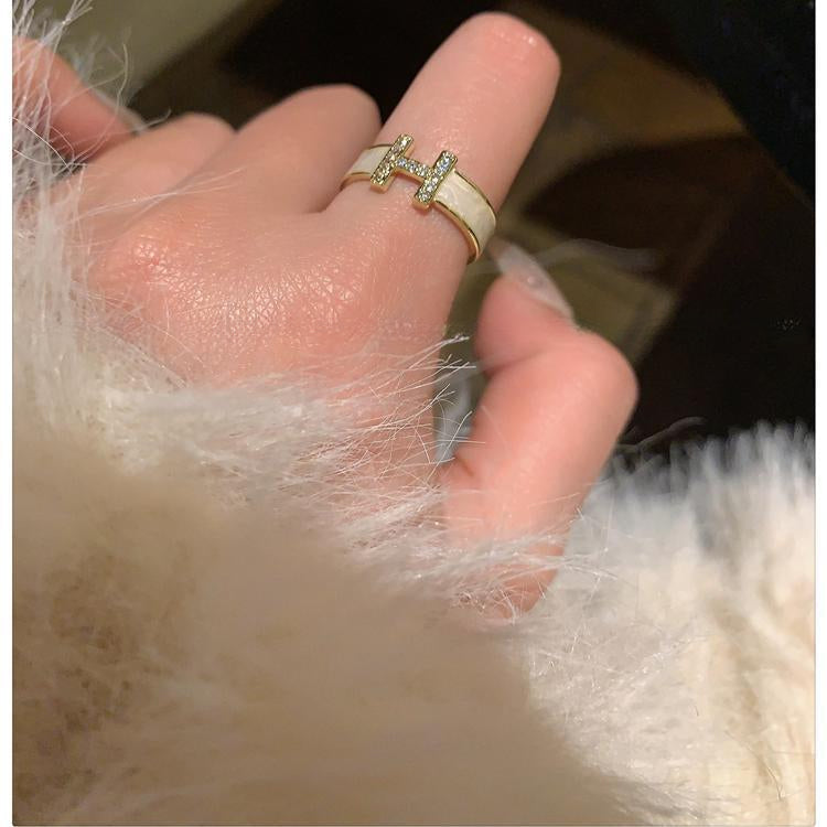 Enamel Gold-Plated Zircon Ring
