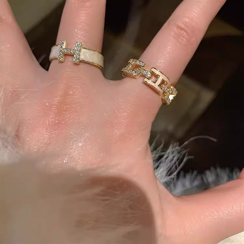 Enamel Gold-Plated Zircon Ring