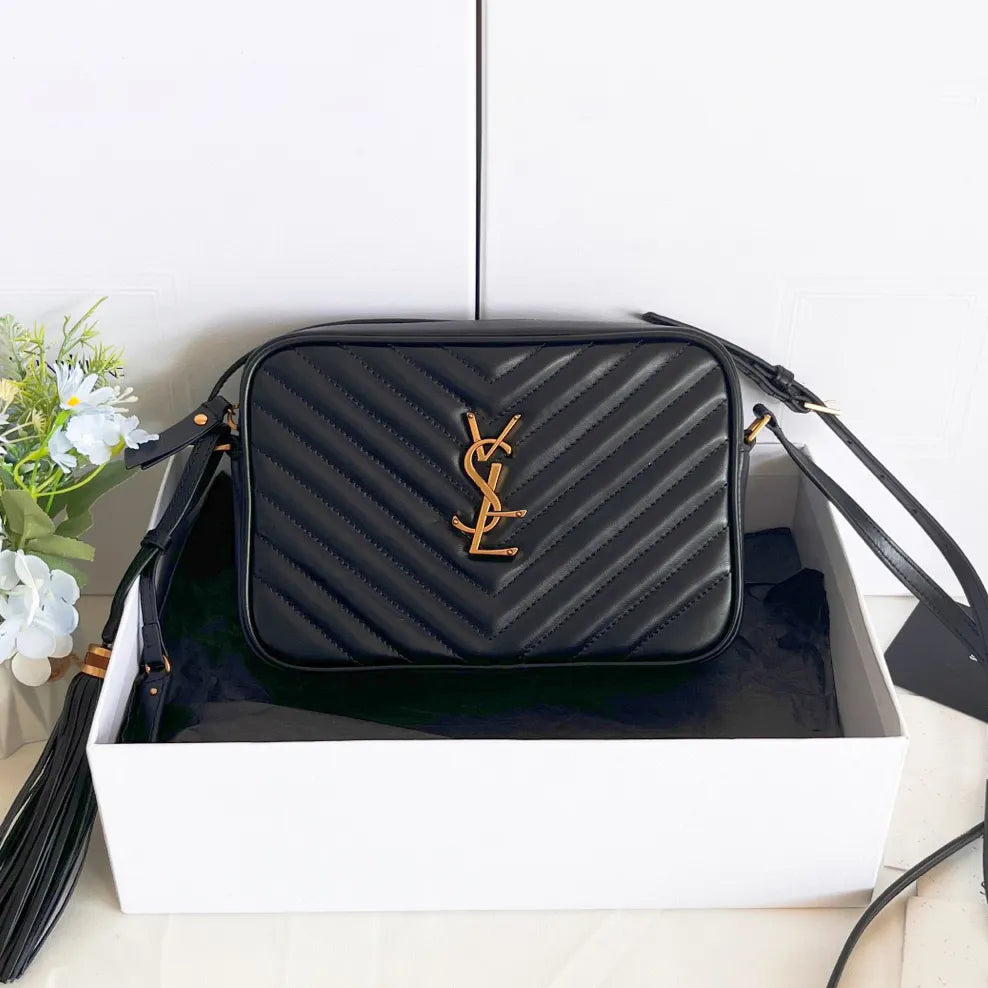 Ravelle Quilted Shoulder Bag (Black/Gold Logo)